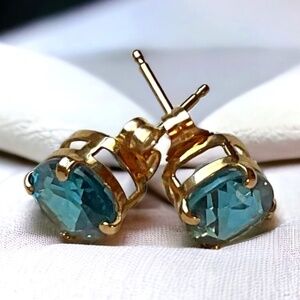 14K GOLD & GENUINE LONDON BLUE TOPAZ OVAL CUT EARRINGS